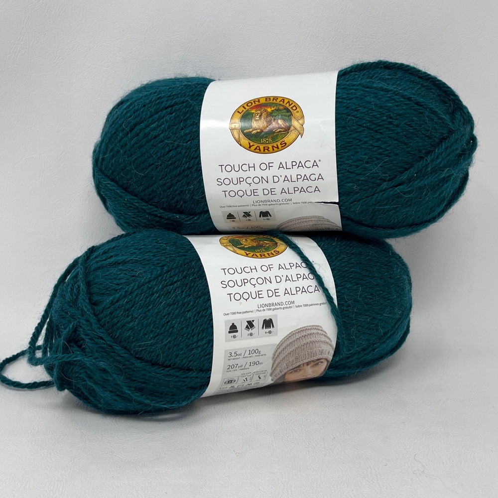 Lion Brand Touch of Alpaca Jade Green Yarn 2 Skeins 207yd Medium 4 Worsted 178